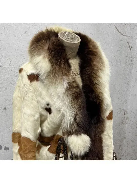 Vintage Y2K Cow-Print Rabbit & Fox Fur Jacket - Picture 4 of 8